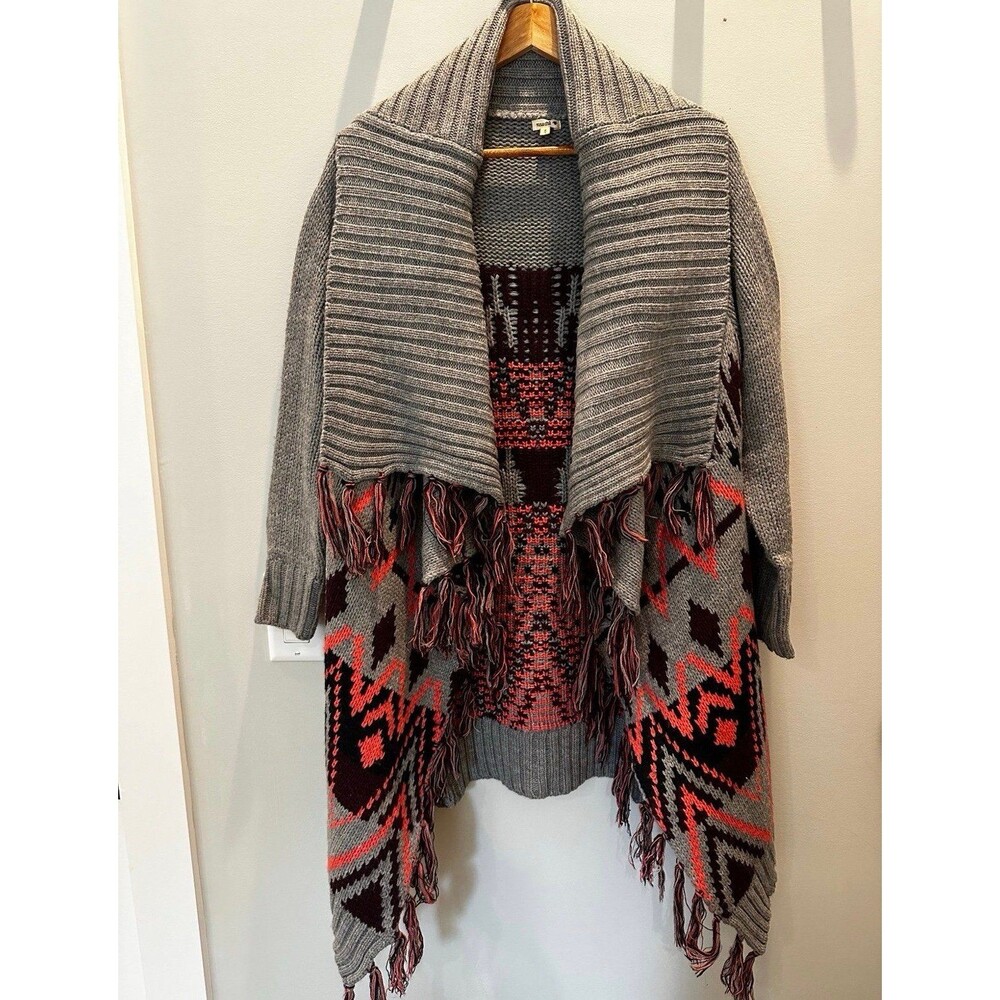 WOMEN'S GRAPHIC FRINGE CARDIGAN